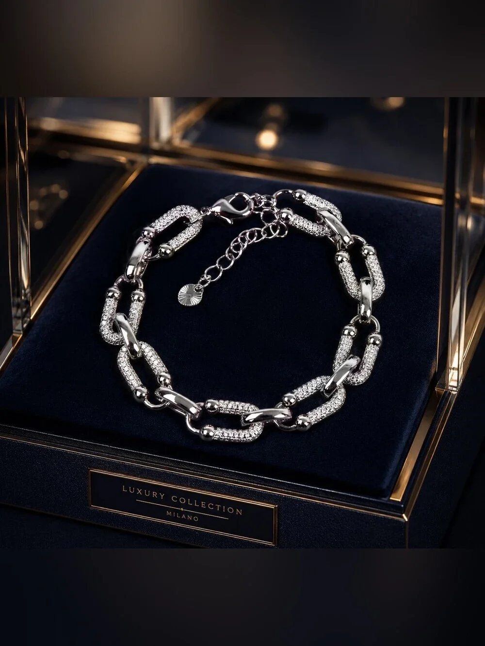 Silver Pavé Link Bracelet Set - Elegant Women’s Jewelry